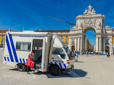 public security police mobile service vehicle parked at terreiro do paço in lisbon