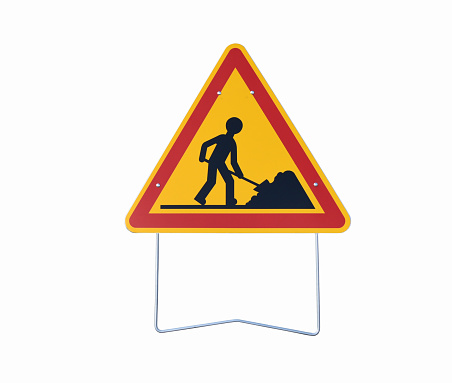 The road sign work in progress isolated on the white background