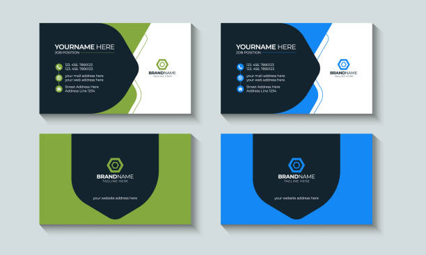 Modern Double-sided horizontal business card Layout template. Business Card, Visiting Card, Identity, Contact, Branding. Modern Double-sided horizontal business card Layout template. Business Card, Visiting Card, Identity, Contact, Branding. business cards and stationery stock illustrations