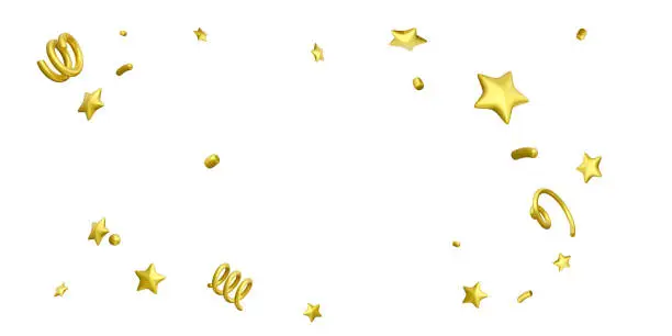 Vector illustration of Golden confetti. 3D confetti template isolated on white background. Festive background