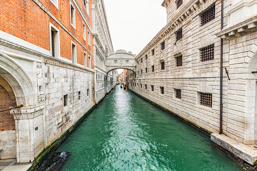 unique photo shoot incredible view of the famous bridge of sighs usually very busy but now without people during the lockdown and white balustrade