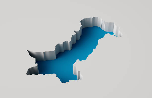 Pakistan Map 3d inner extrude map Sea Depth with inner shadow. 3d illustration