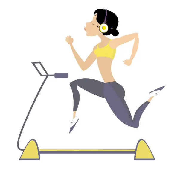 Vector illustration of Woman running on a treadmill. Running simulator