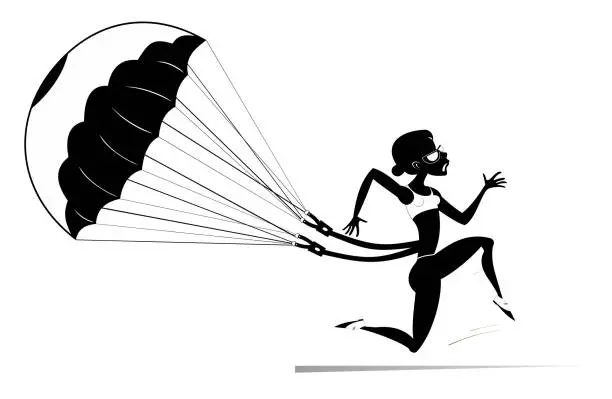 Vector illustration of Hard training runner. Runner, parachute