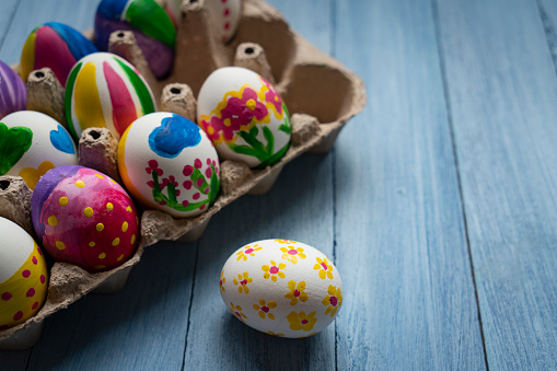 nicely decorated easter eggs on traditional rug