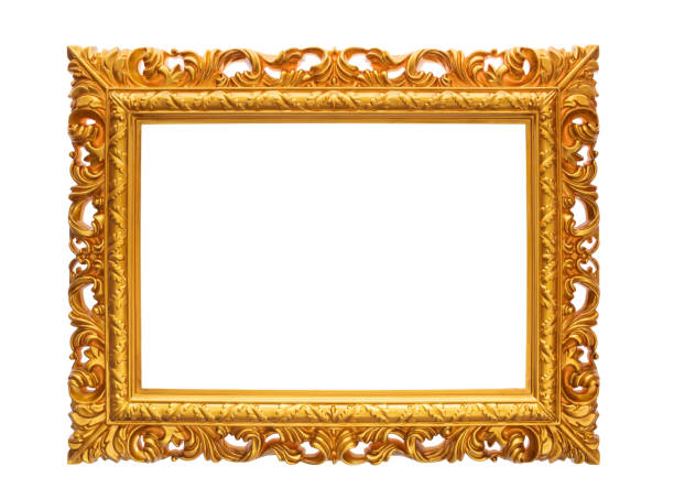 Golden picture frame on white background stock photo