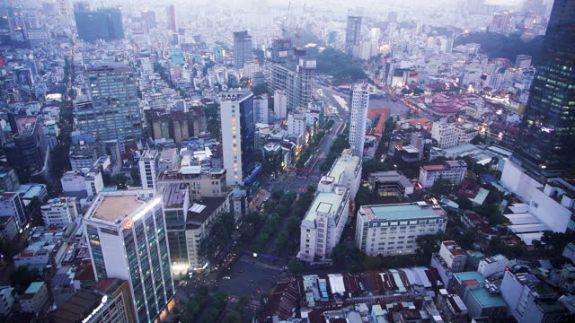 Top view on skyline of Ho Chi Minh city (Saigon) at blue hour