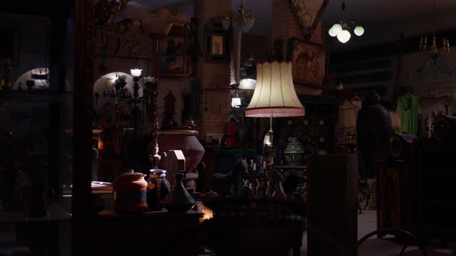 Shot from antique shop with low lights on in Tozeur.