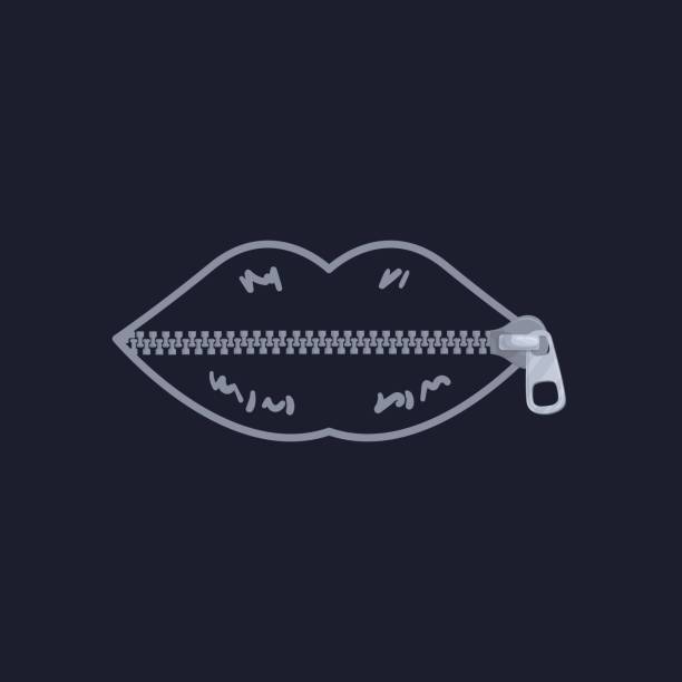Zipped lips. Shut-up icon closed mouth, violence concept silence drawing female lip on zipper lock, quiet expressive logo zip fastener woman boycott keep secret vector illustration Zipped lips. Shut-up icon closed mouth, violence concept silence drawing female lip on zipper lock, quiet expressive logo zip fastener woman keep secret vector illustration of quiet zip and mute closed mouth stock illustrations