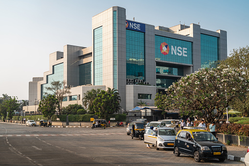 Mumbai, India - February 3, 2023: National Stock Exchange building at the Bandra-Kurla Complex in Mumbai, Maharashtra, India.