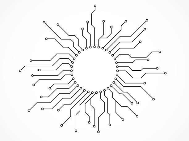 Abstract background with technology circuit board. Motherboard in circle. Vector slot for processor Circuit board, Technology, Icon, Circle, Line, Background, Black, Circumference electric circuit symbols stock illustrations