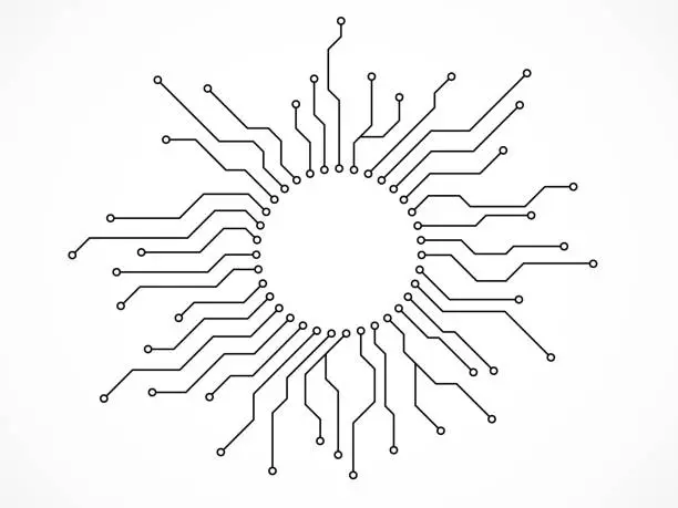 Vector illustration of Abstract background with technology circuit board. Motherboard in circle. Vector slot for processor