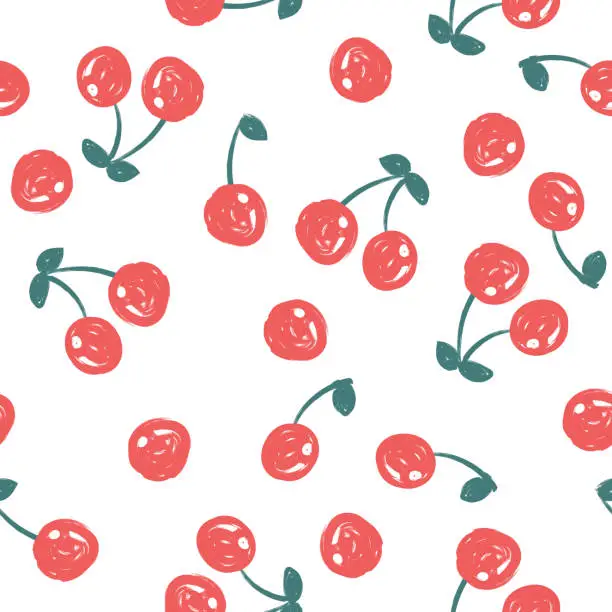 Vector illustration of Cute seamless pattern with cherry and leaves