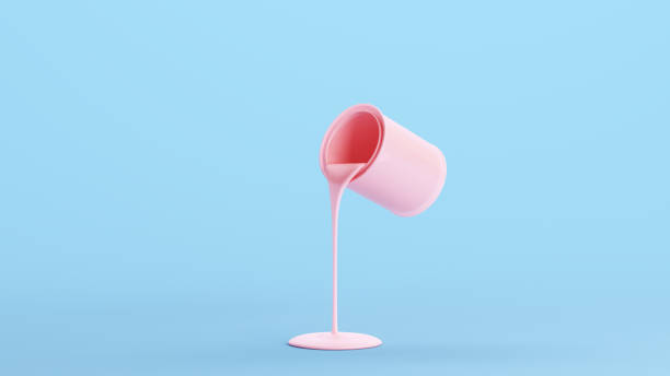 Pink Paint Tin Pour Open Container Full Thick Liquid Kitsch Blue Quarter View Background