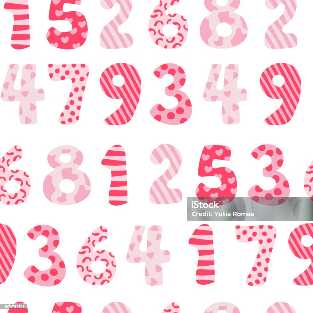 Different Hand Drawn Numbers In Random Pattern Colorful School Pattern ...