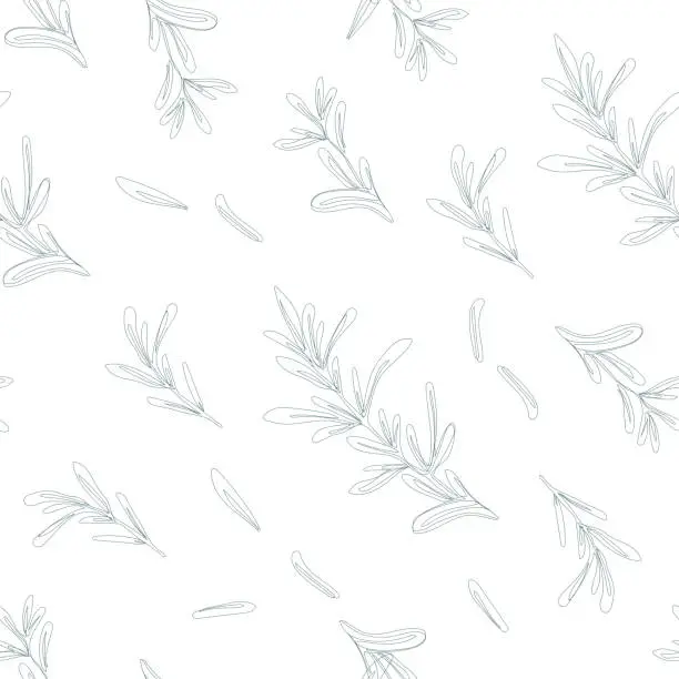 Vector illustration of Essential oil seamless pattern. Thyme, rosemary, lavender, basil, citronella, pine, peppermint. Illustration