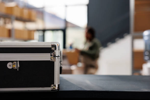 istock Selective focus of metallic box standing on counter desk 1474786539