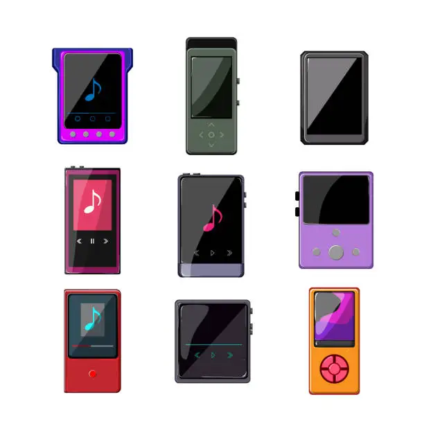 Vector illustration of hifi mp3 player set cartoon vector illustration