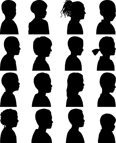 Sides of children's heads silhouette.