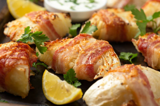 istock Bacon Wrapped Cabbage with dipping sauce. healthy food 1474787621