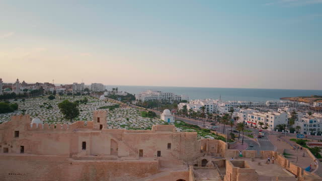 Flag and Ribat of Monastir to the city landscape.