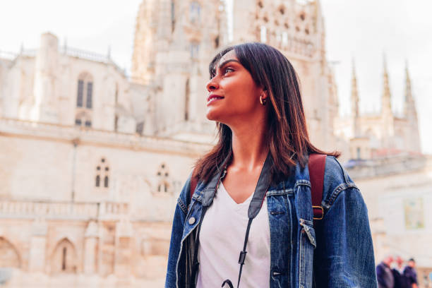 istock Content female tourist exploring medieval city sightseeing 1474789158