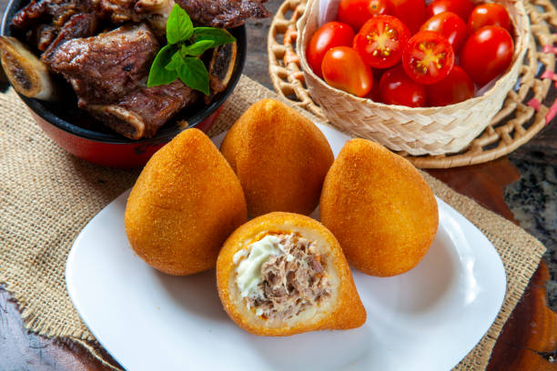 coxinha with rib meat, brazilian snack - breadcrumb navigation imagens e fotografias de stock