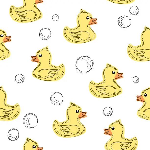 Vector illustration of Children's seamless background with ducklings. Pattern with ducks on white back.