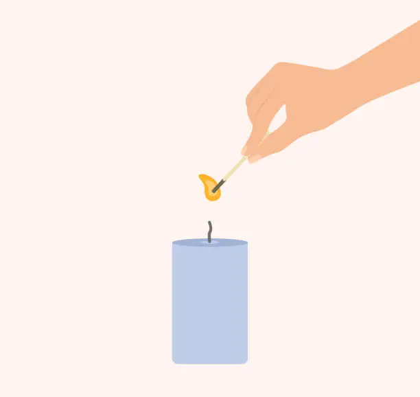 Vector illustration of Hand Holding Burning Matchstick And Lighting A Candle