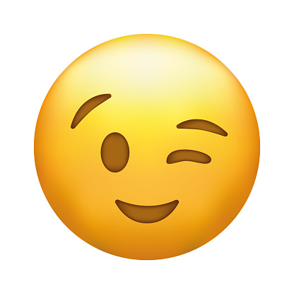 Winking Face. Eye wink emoji, funny yellow emoticon with smile.