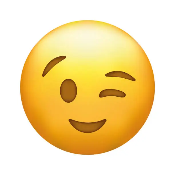 Vector illustration of Winking Face. Eye wink emoji, funny yellow emoticon with smile.