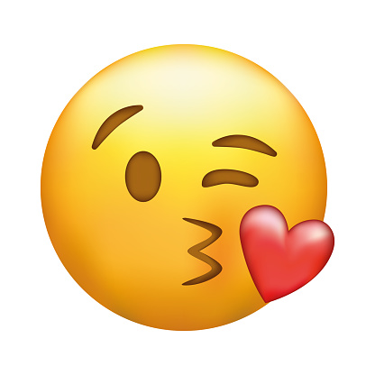 Kiss emoji. Love emoticon with lips blowing a kiss.