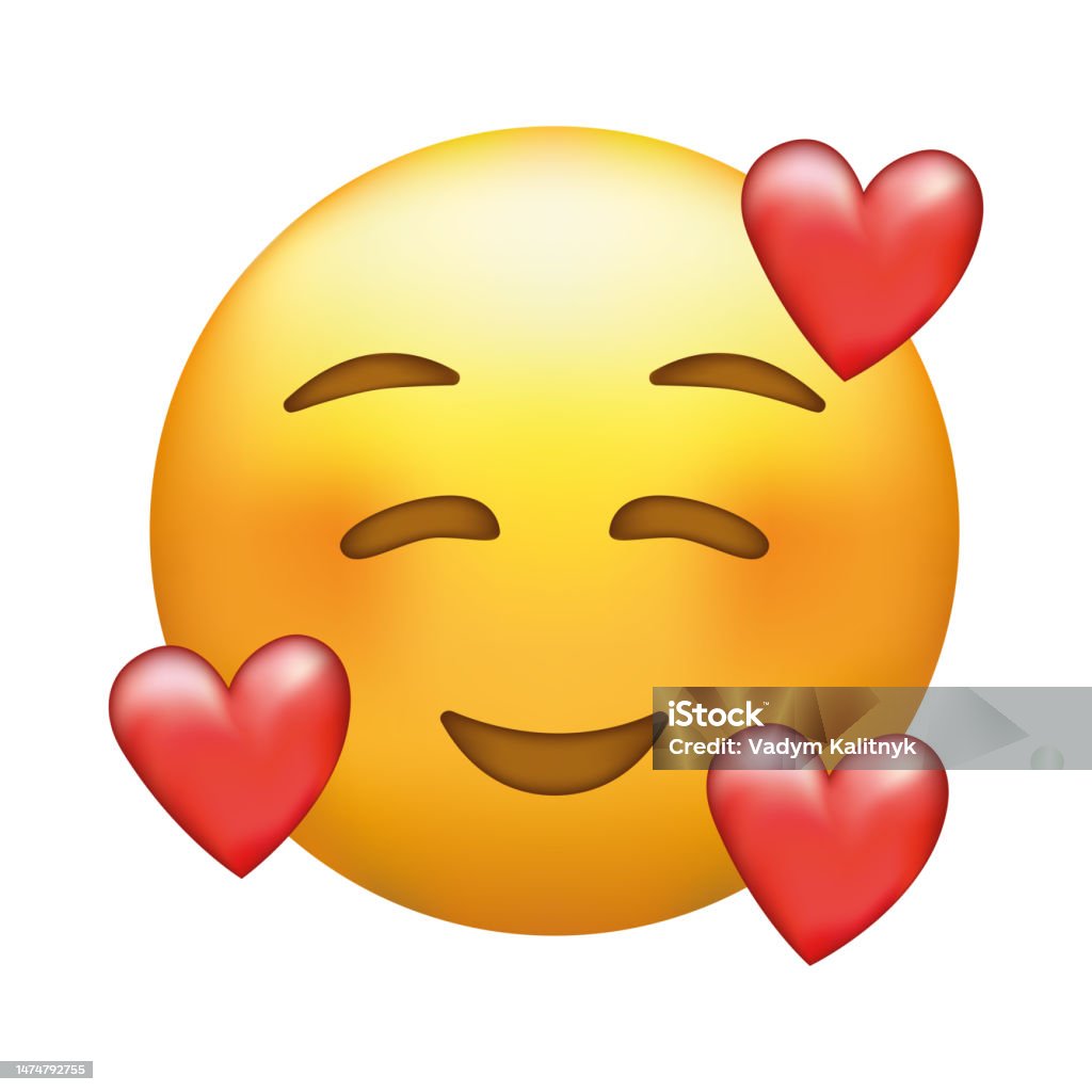 In Love Emoji Smiling Emoticon With Three Hearts Stock ...