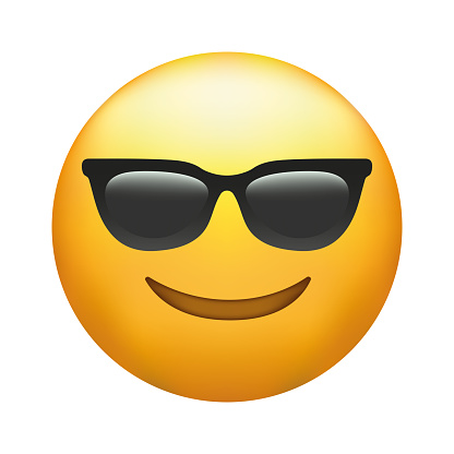 High quality emoticon with sunglasses. Emoji vector. Cool smiling Face with Sunglasses