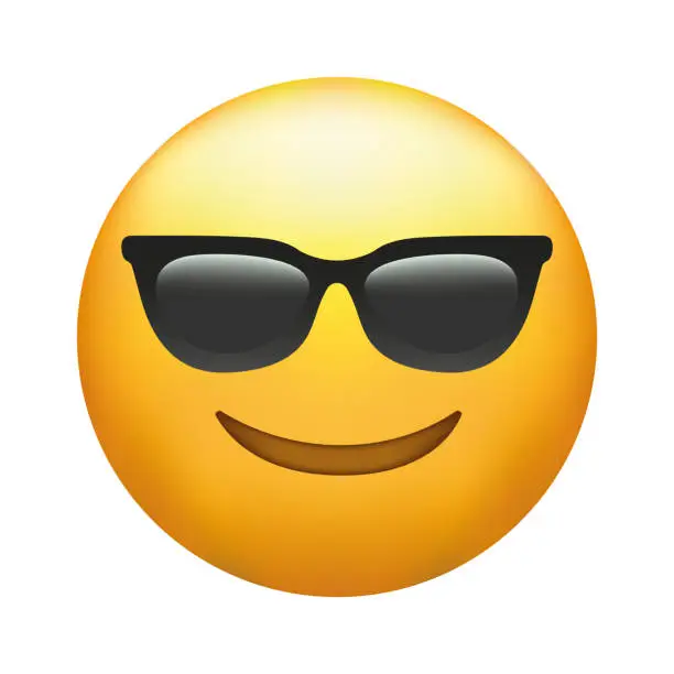 Vector illustration of High quality emoticon with sunglasses. Emoji vector. Cool smiling Face with Sunglasses