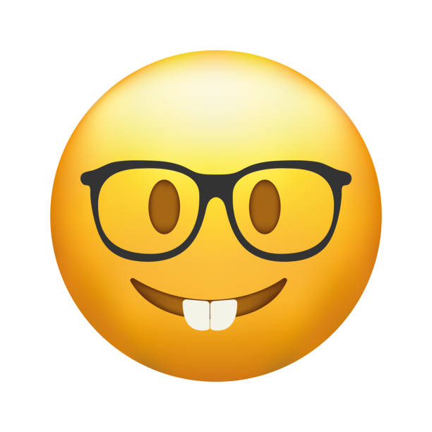 Nerd emoji. Emoticon with transparent glasses, funny yellow face with black-rimmed eyeglasses. Nerd emoji. Emoticon with transparent glasses, funny yellow face with black-rimmed eyeglasses. nerd stock illustrations