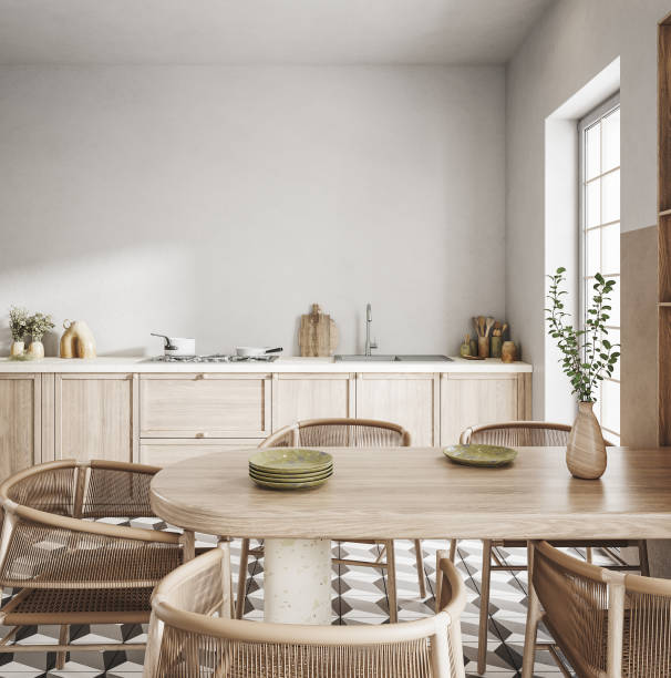 istock Contemporary Farmhouse style kitchen interior, blank wall mockup 1474794535