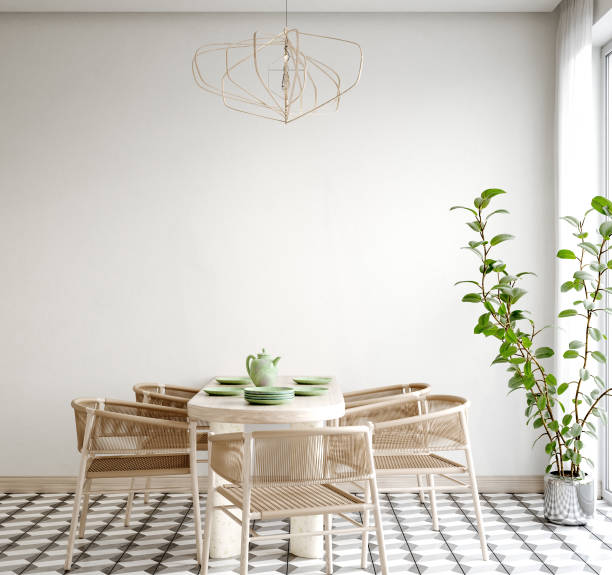 Home mockup, cozy dining room interior background stock photo