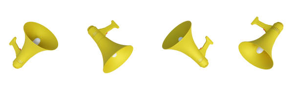 istock Isolated moutpiece megaphones, 3d rendering. Public address, free speech, protest or advertising concept 1474794838