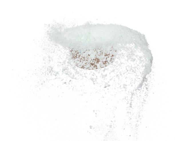 istock Detergent Powder splash in bowl cup. Detergent Powder pour float in mid air. Detergent Powder blue soap explosion throw fluttering. White background isolated high speed shutter freeze motion 1474794905