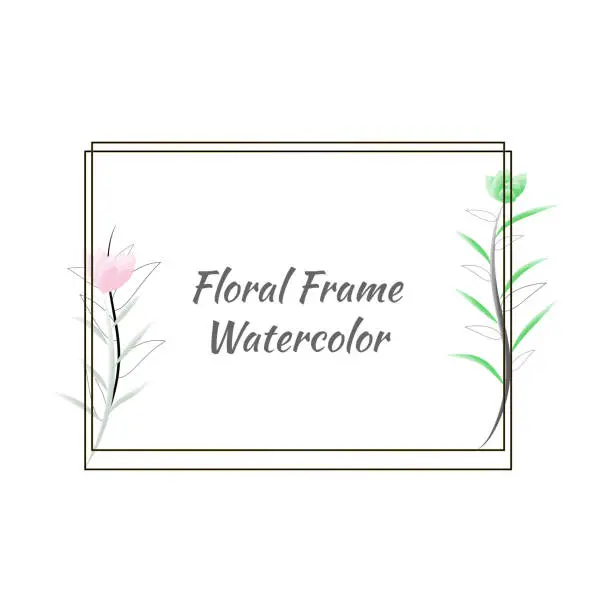 Vector illustration of Floral frame with hand drawn watercolor flowers. Vector illustration.