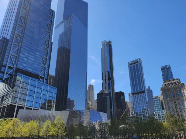istock Multiple glass skyscrapers and trees 1474799488