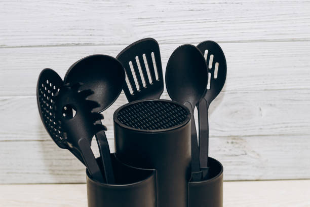 istock Kitchen tools plastic for multicooker on a wooden table in a dish organizer 1474801394