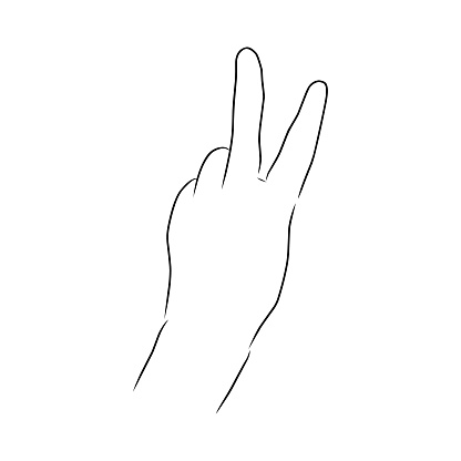 Hand Show 2 The Hand Shows Two Fingers Vector Hand Drawn Sketch Stock Illustration ...