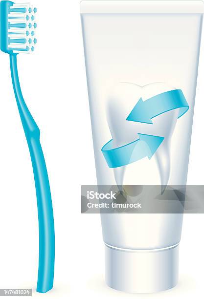 Toothpaste And Toothbrush Stock Illustration - Download Image Now - Beauty Product, Blue, Care