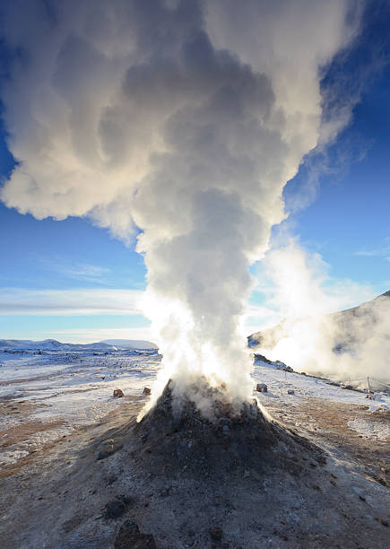 Iceland hverfjall thermal vent in the sunlight. Hot gases escape from natural geothermal activity