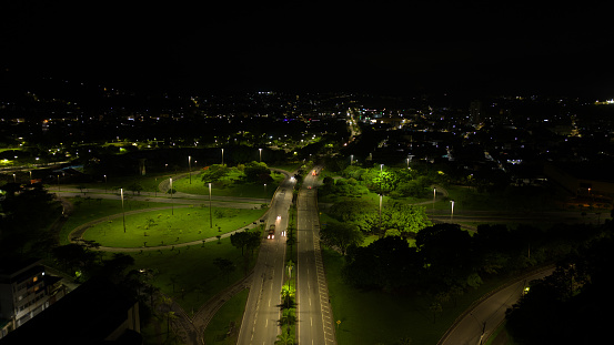 aerial view of an avenue at night