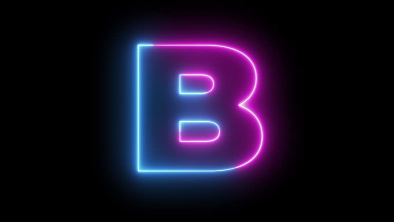 Letter B. Blue and Red Neon Futuristic Effect. Trendy Glow Lighting. 4K Video Animation