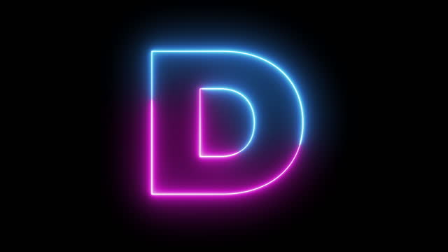 Letter D. Blue and Red Neon Futuristic Effect. Trendy Glow Lighting. 4K Video Animation