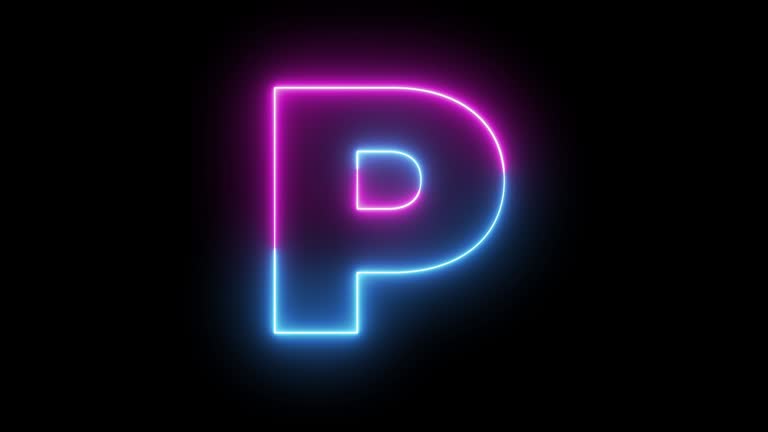 Letter P. Blue and Red Neon Futuristic Effect. Trendy Glow Lighting. 4K Video Animation